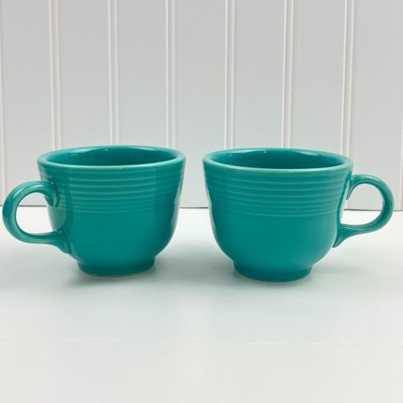 Fiesta HLC Homer Laughlin Set of 2 Coffee Teacup Mugs Turquoise Made in USA - Picture 13 of 15